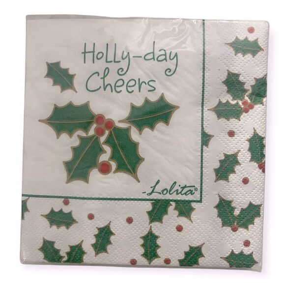 Lolita Holly Berry TW4-8400 White Green 20-Count 3-Ply Beverage Napkins 9”x9” - Picture 8 of 8